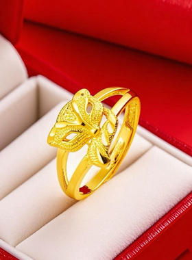 2023新款沙金戒指真空镀金狐狸戒