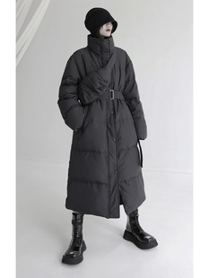 2025冬季新款宽松立领黑色长款羽绒服女90白鸭绒加厚保暖过膝外套