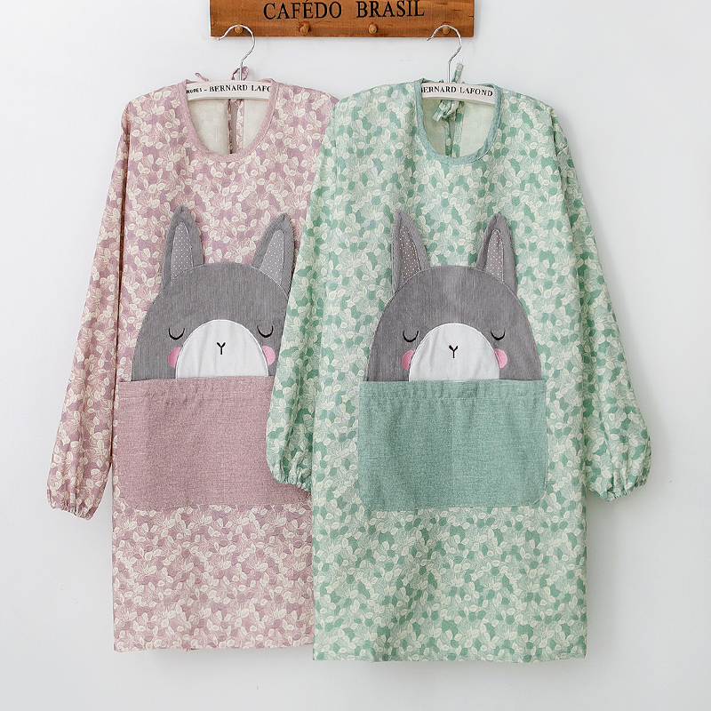 围裙可爱日系带拉链口袋女生长袖