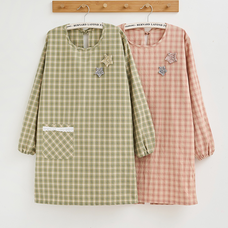 时尚双层棉布长袖围裙工作服女