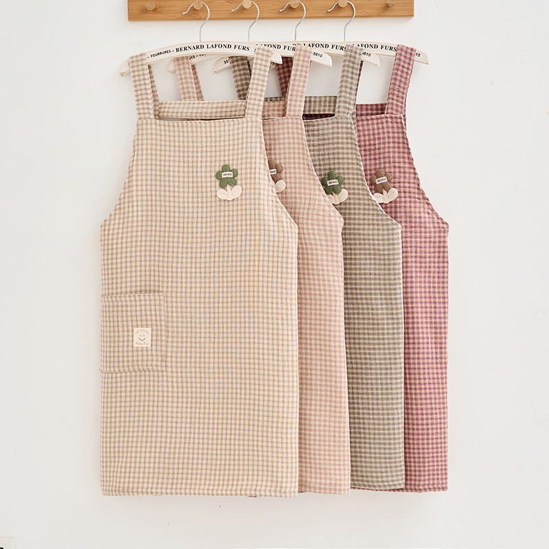 双层透气薄款格子背带围裙女