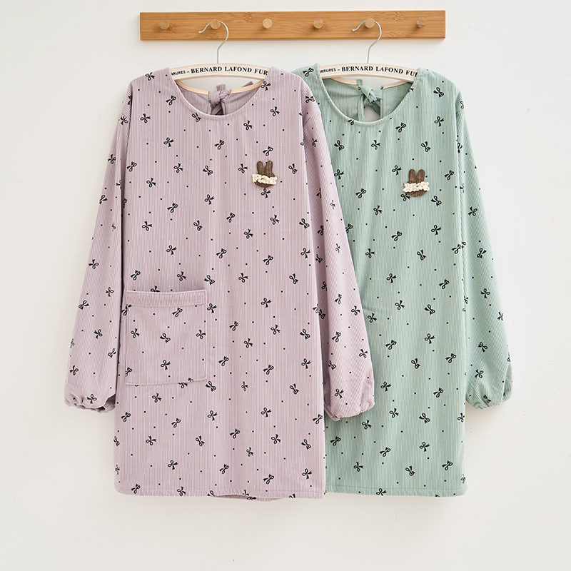 时尚双层灯芯绒家用长袖围裙上班