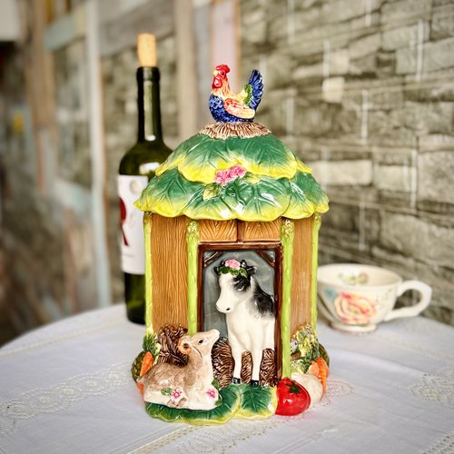 趣味釉下彩爷爷的农场陶瓷储物罐糖果罐饼干罐家居饰品Cookie Jar