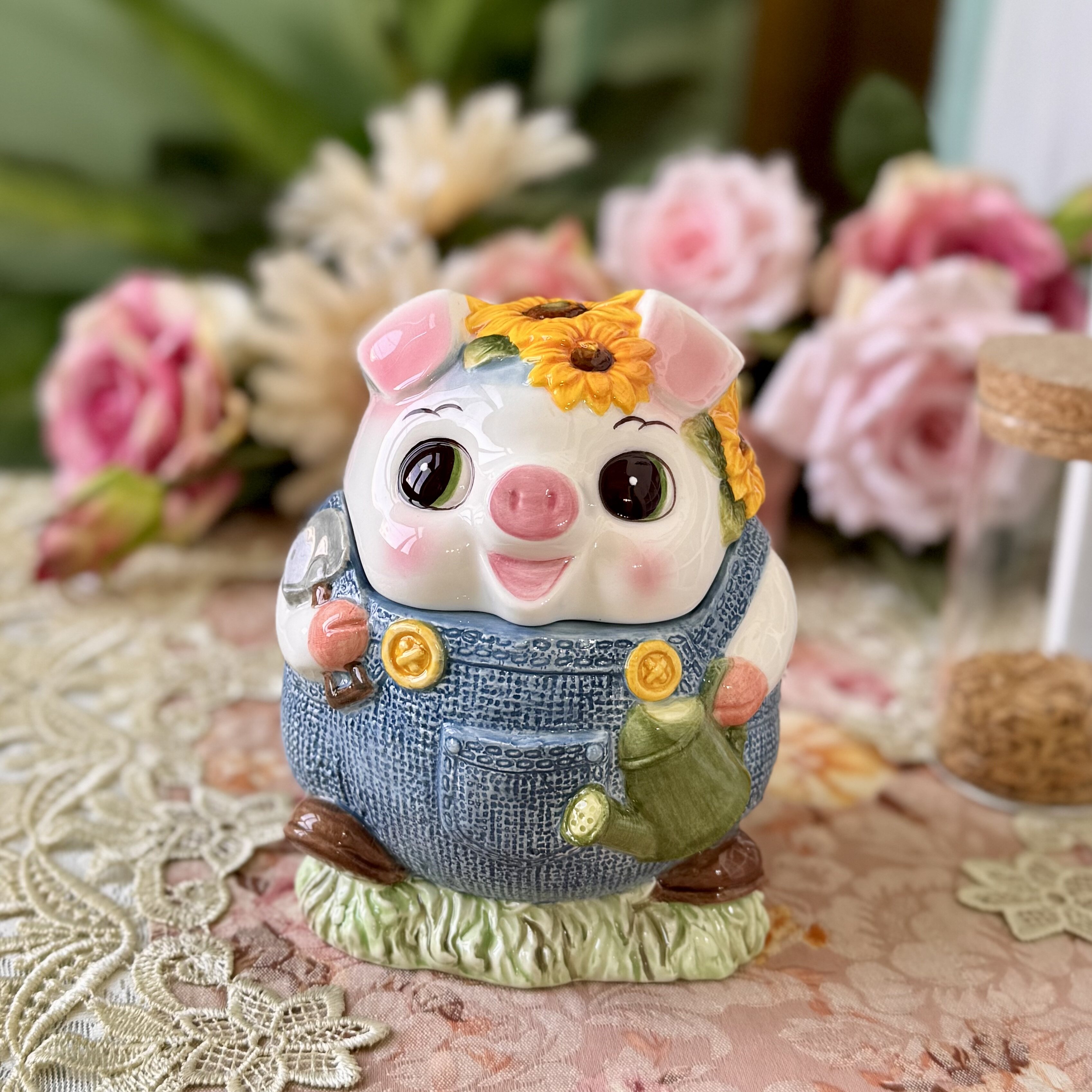 方亚釉下萌萌猪陶瓷储物罐收纳罐零食罐家居饰品礼品Candy Jar