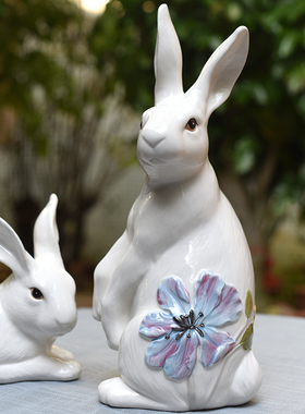 美国蝴蝶兔陶瓷摆件家居饰品玄关客厅摆设结品Easter Figurine