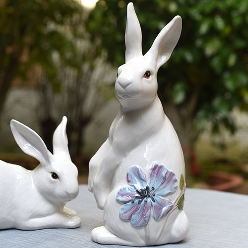 美国蝴蝶兔陶瓷摆件家居饰品玄关客厅摆设结品Easter Figurine