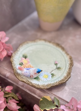 方亚釉下彩东方巴黎花鸟陶瓷点心盘水果盘沙拉盘干果盘SoapDish