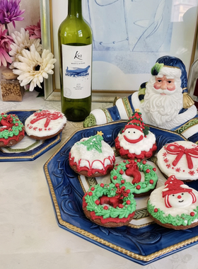 美国FF品牌原单蓝色特瑞德圣诞老公抱盘糖果盘面包盘餐盘沙拉盘
