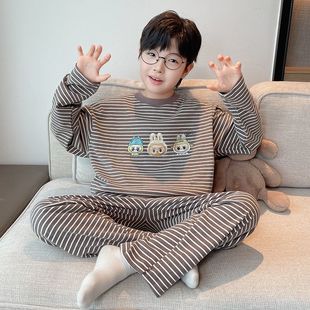 儿童睡衣套装秋衣秋裤德绒保暖内搭体恤中大童长袖秋冬男童家居服