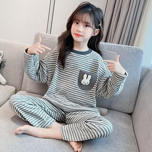 2025新款秋冬女童睡衣宽松保暖双面德绒儿童家居服套装中大童睡衣