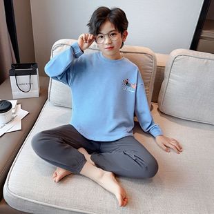 儿童睡衣秋冬新款中大童德绒保暖打底内搭体恤长袖男童家居服套装