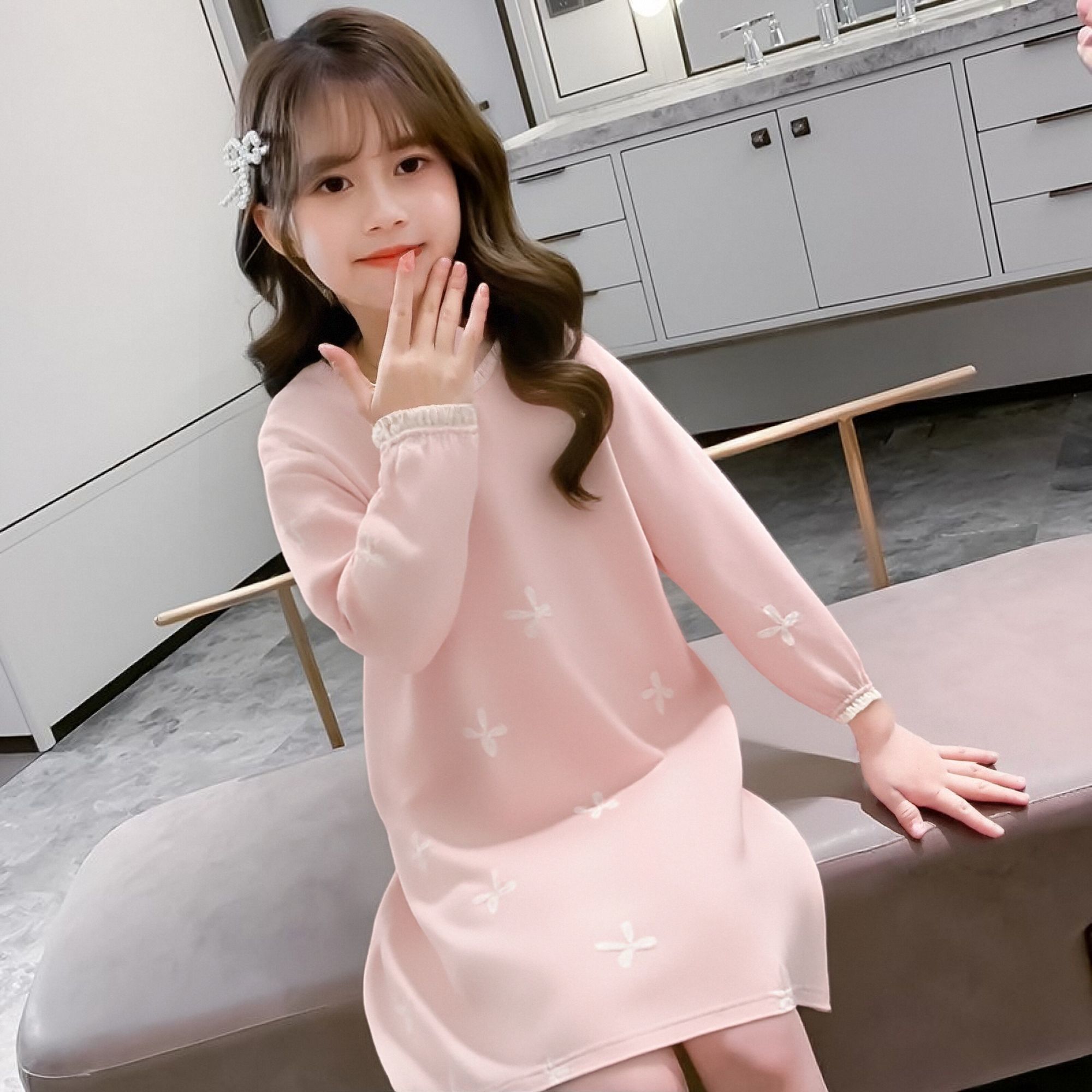 儿童睡裙秋冬款德绒保暖长袖女童睡裙可爱薄绒中大童睡衣女孩睡裙