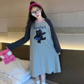 可爱a类儿童全棉网红长袖 女童纯棉睡裙春秋睡裙宽松中大童空调服