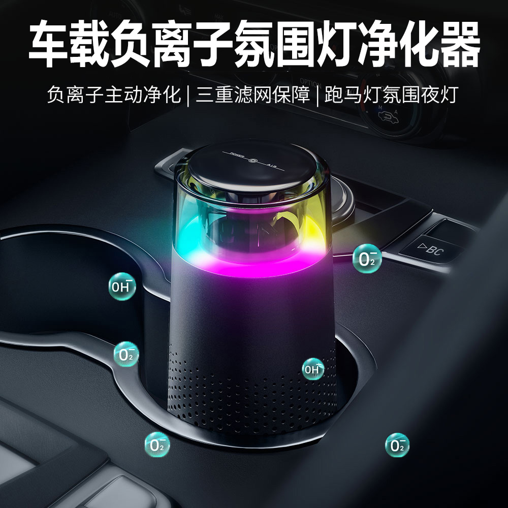 2025车载空气净化器除味机氛围灯负离子新车消除甲醛异味杀菌过滤