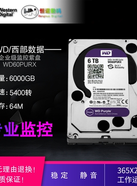 WD60PURX 海康监控西数6T紫盘6000G机械监控硬盘6TB台式 WD62PURX