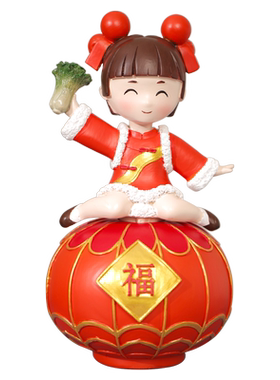 2025新年春节中国红喜气福娃玄关客厅招财树脂工艺品摆件节庆礼品