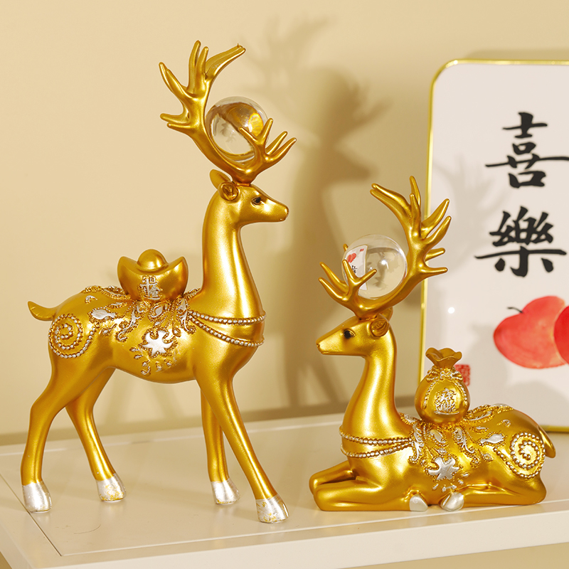 现代欧式金色福鹿酒柜房间办公室创意客厅摆件家居装饰葫芦工艺品