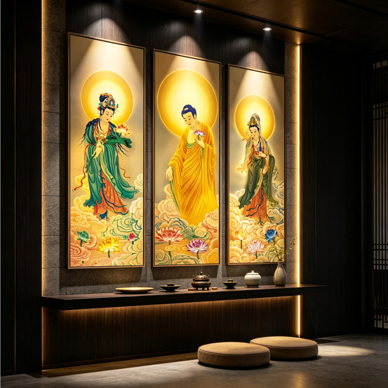 佛像观音菩萨中式玄关装饰画禅意意境背景墙挂画过道软装配饰壁画
