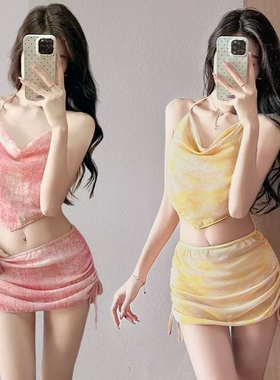 性感度假风2562扎染抽绳包臀比基尼女分体三件套显瘦女泳衣新款