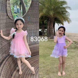 女生女孩83068连体式 粉色涤纶女孩宝宝泳衣 学生中小童2023年新款