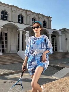 泳衣女68019新款 小胸分体游泳衣保守2022字母学生运动三件套泳装