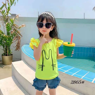 儿童游泳衣2865女孩分体平角裙式 中小童可爱女童度公主宝宝游泳装