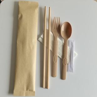 一次性勺子筷子四件套加长分体竹筷子叉勺套装外卖用拌饭披萨刀子