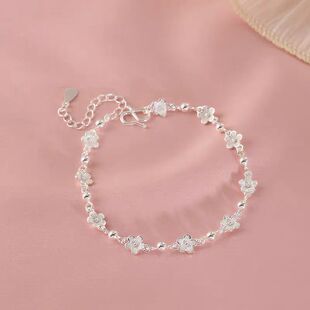 气质花朵蝴蝶手链女简约百搭设计小清新时尚银珠小花手饰送礼物