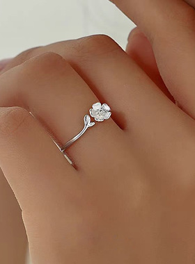 花朵发芽戒指女指环尾戒个性小众设计气质时尚简约开口食指戒