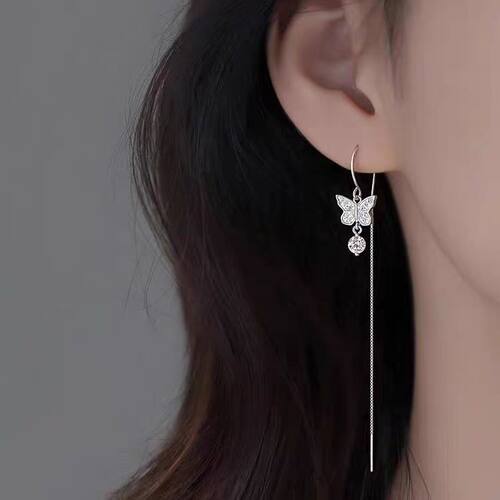 925银针蝴蝶流苏耳线女2025新款高级长款耳钩设计小众耳环耳饰