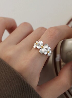 栀子花开！小清新栀子花戒指女款轻奢高级感指环设计感食指戒尾戒