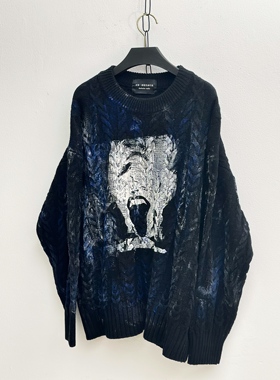 【sharkcolor】remake复古惊悚手工做脏慵懒垂感设计麻花宽松毛衣