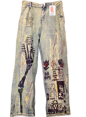 【sharkcolor】remake自制涂鸦纯手绘复古做旧泼墨阔腿牛仔裤男女