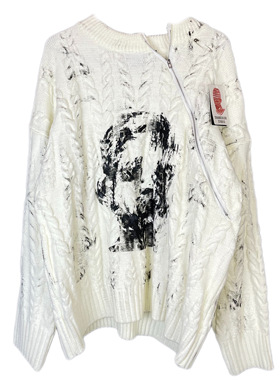 【sharkcolor】手绘涂鸦做脏设计宽松毛衣男女慵懒风圆领针织衫