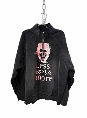 【sharkcolor】remake手工做旧晕染设计半拉链 骷髅吊坠加绒卫衣