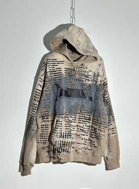 【sharkcolor】remake重磅加绒手工渲染做脏设计做旧涂鸦连帽卫衣