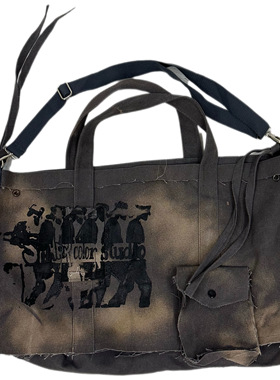 【sharkcolor】remake小众手工扎染渐变做脏斜挎包单肩包大容量包