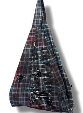 【sharkcolor】手工remake破坏格子设计流浪包 复古单肩斜挎包