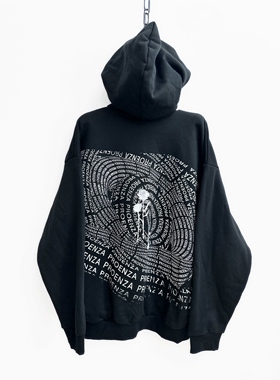 【sharkcolor】螺旋标语手工印花设计 冬季加绒连帽oversize卫衣