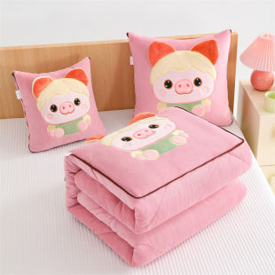 加厚牛奶绒多功能抱枕被子两用可折叠车载靠垫办公室午睡空调被