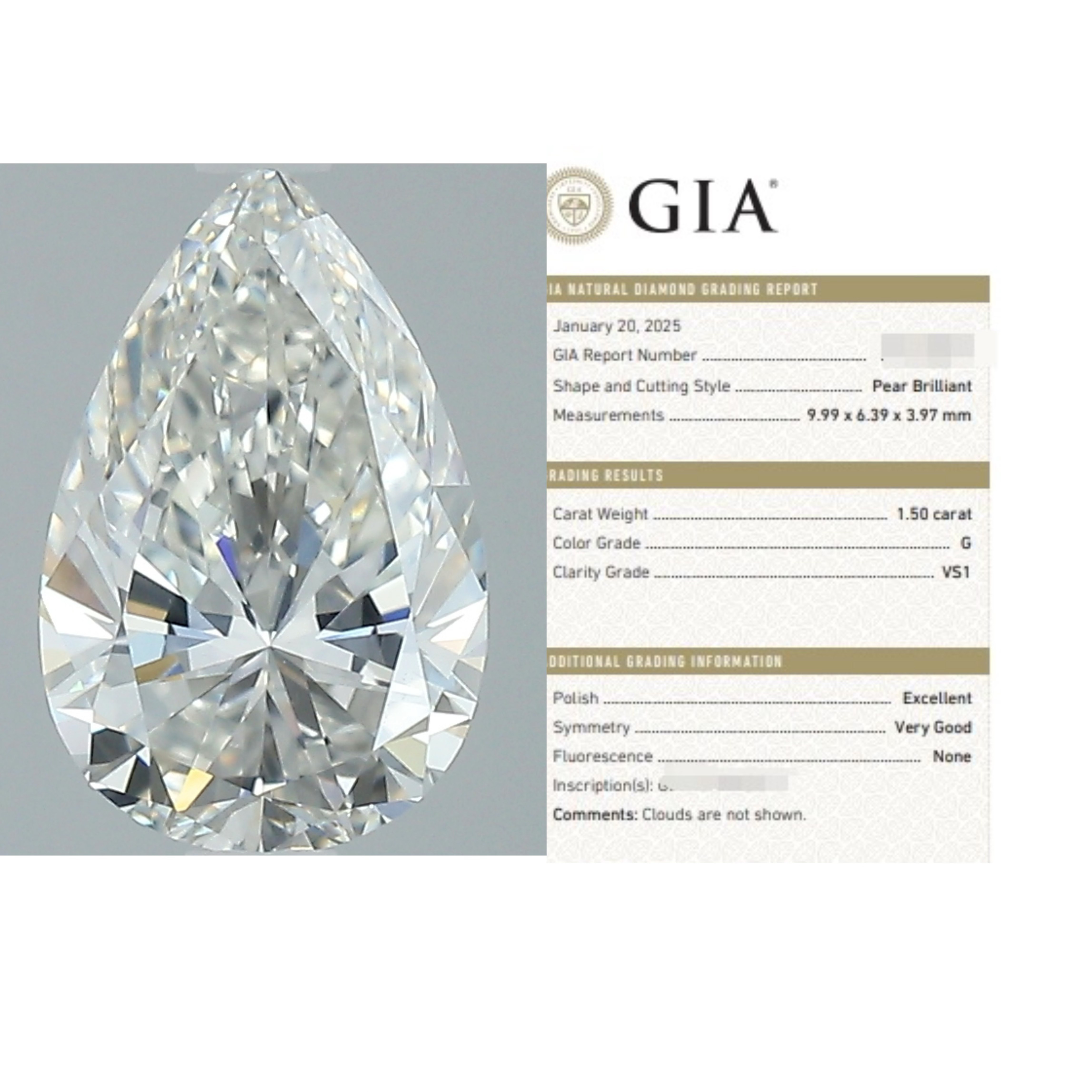 先恩尼1.5ct  G vs1 GIA水滴钻天然钻石非igi实验室培育