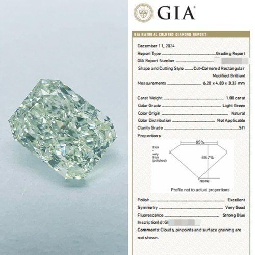1ct light green 浅绿色钻 GIA长雷
