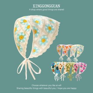 多巴胺田园风三角巾头巾发巾女春秋碎花包头外搭 法式 夏季 2024新款