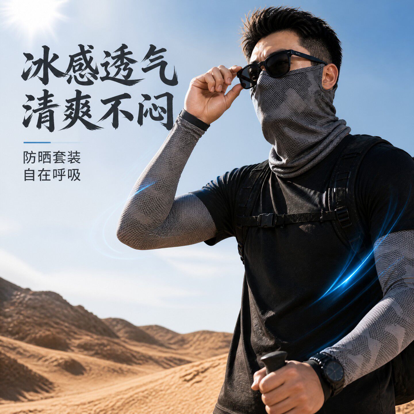 迷彩防晒面罩男士冰丝口罩防紫外线全脸护颈骑行夏款防沙全脸头套