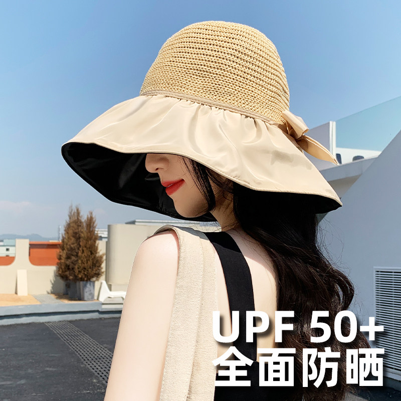 夏季蝴蝶结遮阳帽女镂空