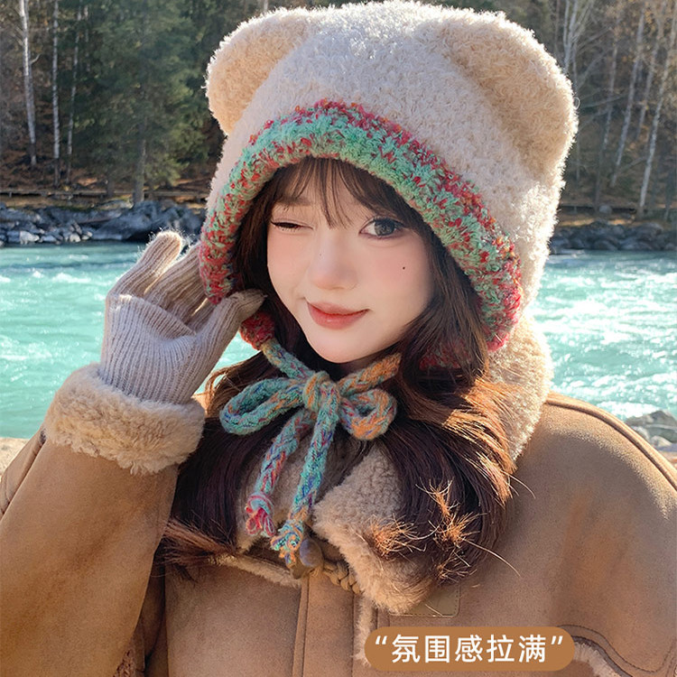 高颜值小熊针织帽保暖防风帽子