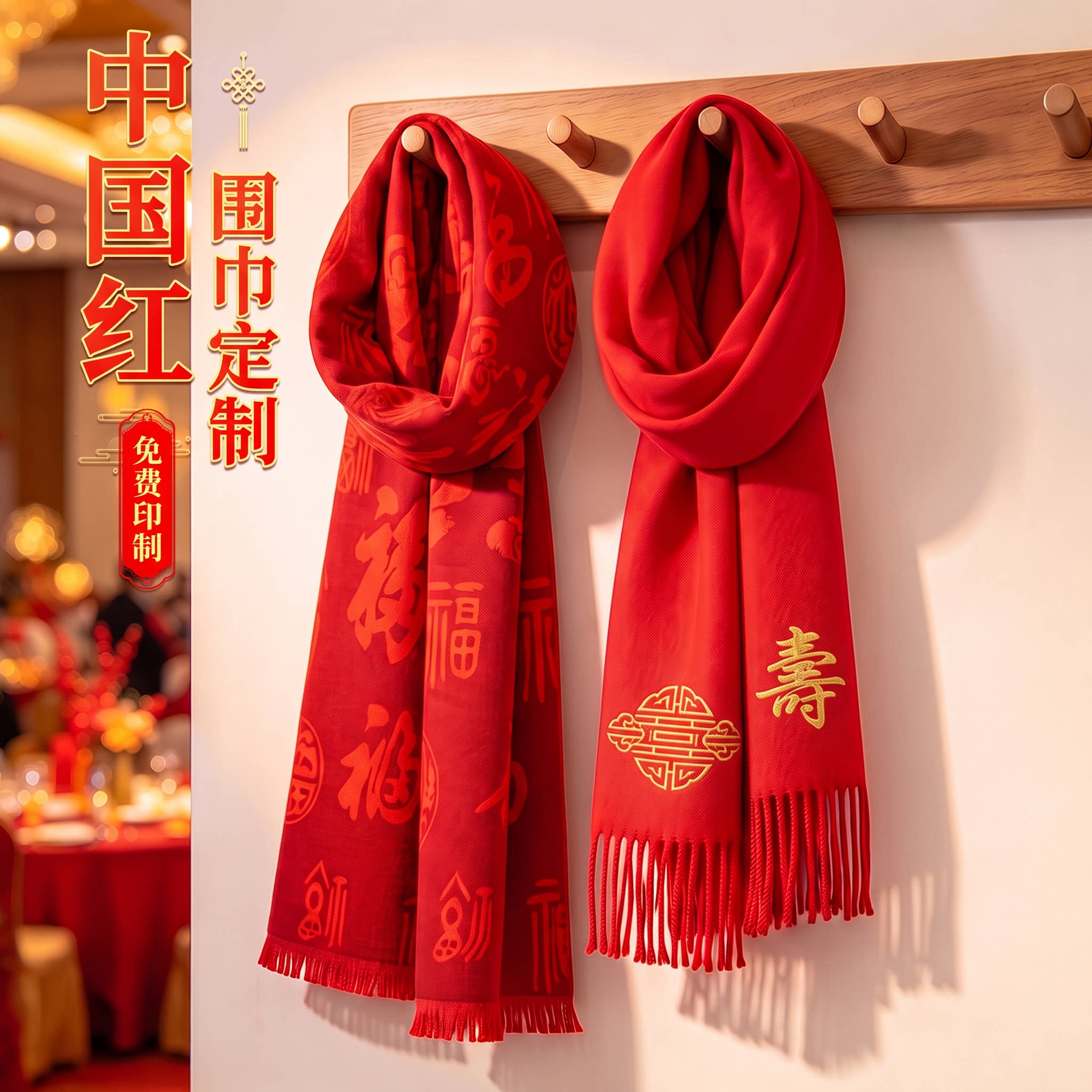 年会红围巾定制logo同学聚会庆典活动礼品中国红大红色围脖印字图