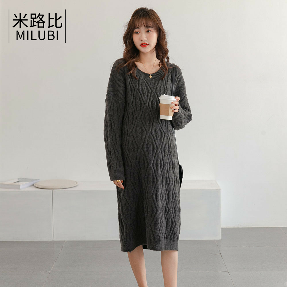 秋款孕妇装韩版时尚款宽松遮肚不显怀孕妇圆领毛衣潮妈打底针织裙