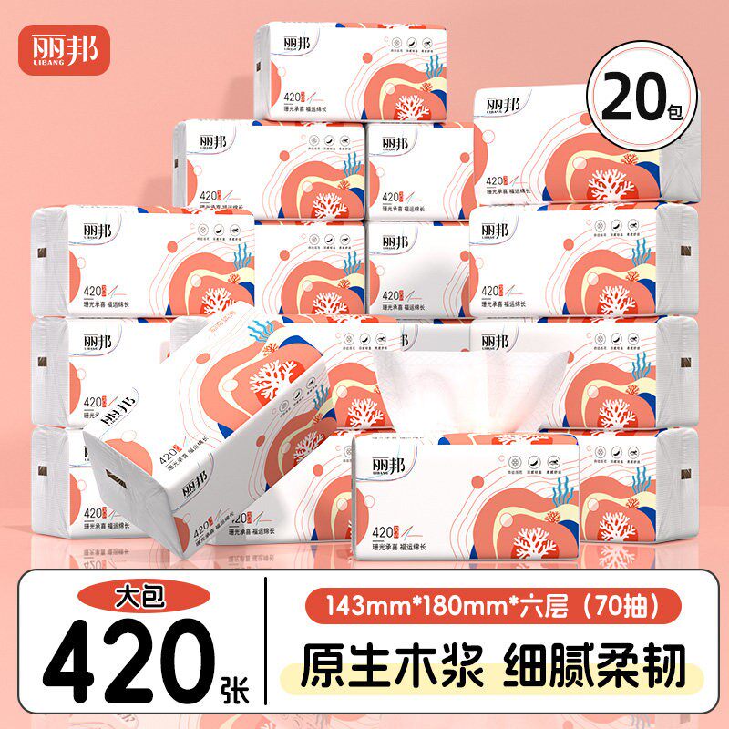 丽邦抽纸420张大包家用实惠装