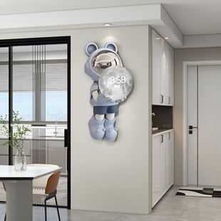 宇航员时尚钟表挂钟客厅家用餐厅装饰画简约现代创意钟万年历时钟